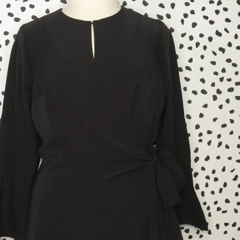 Eloquii Black Split Long Sleeve Tie Belt Wrap Top - Picture 5 of 12